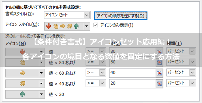 条件付き書式 アイコンセット応用編 各アイコンの境目となる数値を固定にする方法 Excel Excelを制する者は人生を制す No Excel No Life