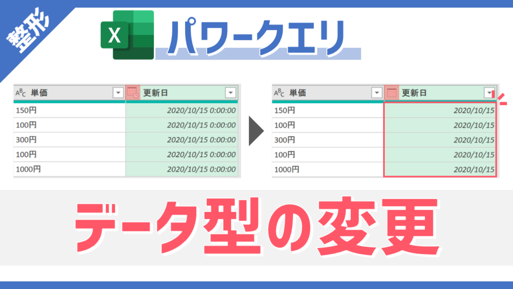 パワークエリの「データ型の変更」コマンドのサムネイル