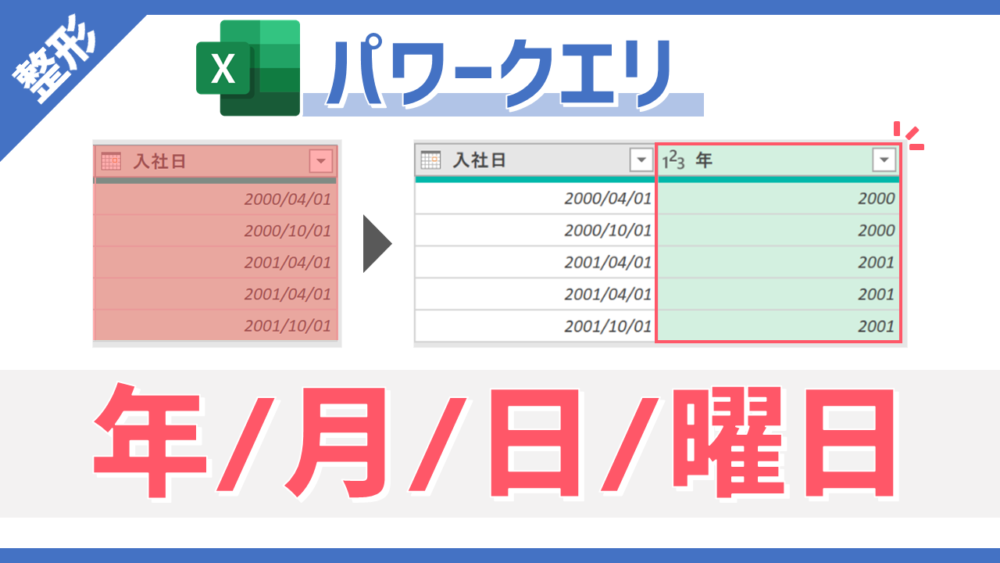 パワークエリの「年」・「月」・「日」・「曜日名」コマンドのサムネイル