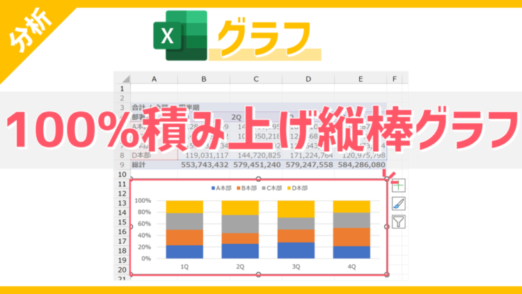 【グラフ】複数の数値データの比率を視覚的に比較できる「100%積み上げ縦棒グラフ」の使い方