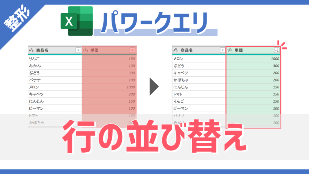 パワークエリの「昇順で並べ替え」・「降順で並べ替え」コマンドのサムネイル